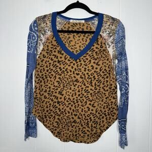 Free People Women’s Friday Night Mixed Print Long Sleeve Top Leopard Size XS